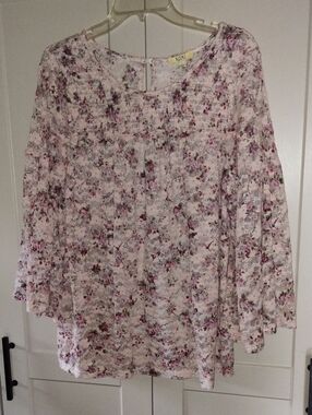 Kori Pink Floral Lace-Overlay Peasant Blouse
